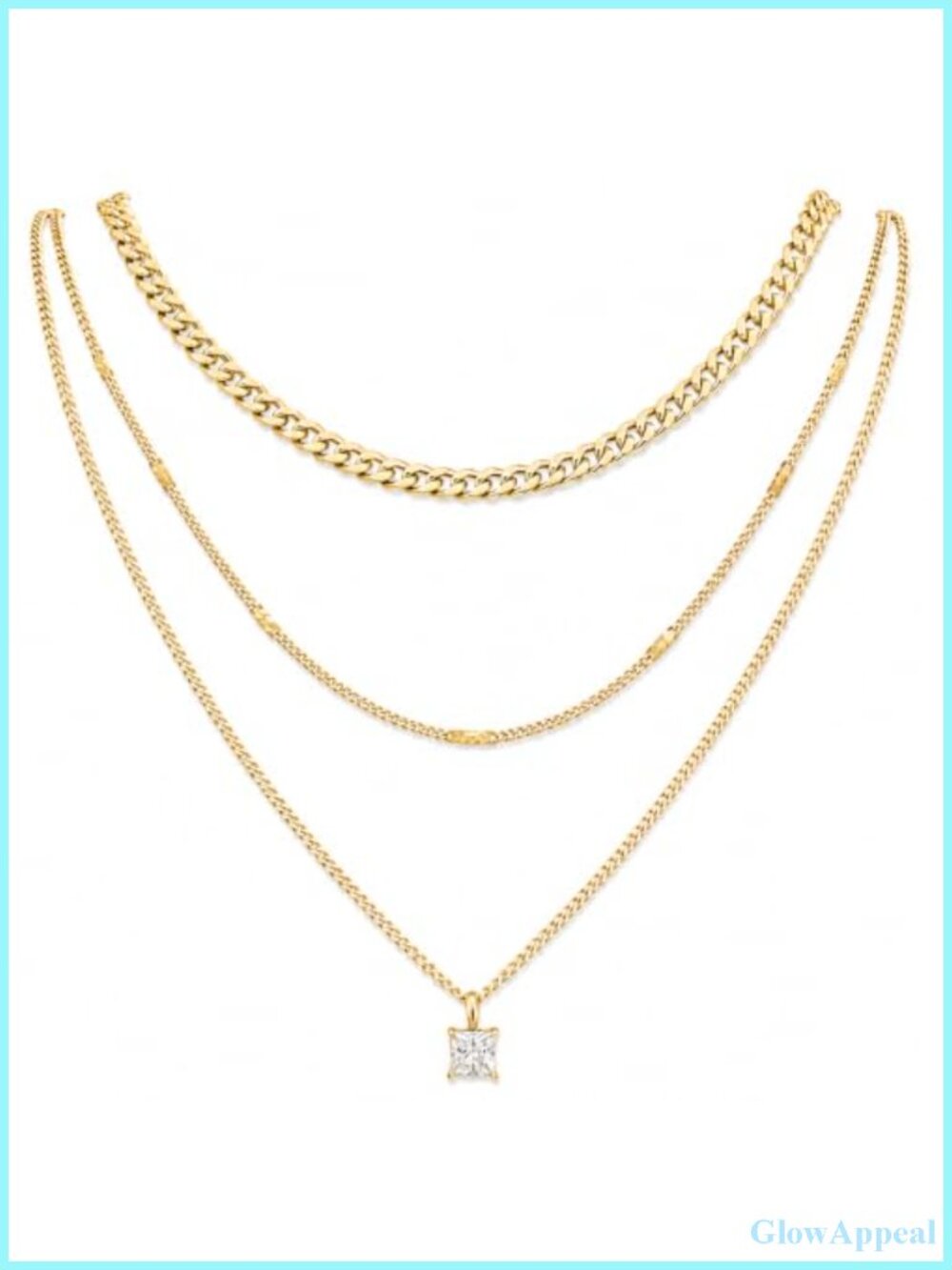 14K Gold Plated Layered Necklace Set Stainless Steel 3 Piece
